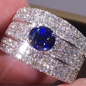 Elegant Blue and Silver Color  Copper Women's Ring